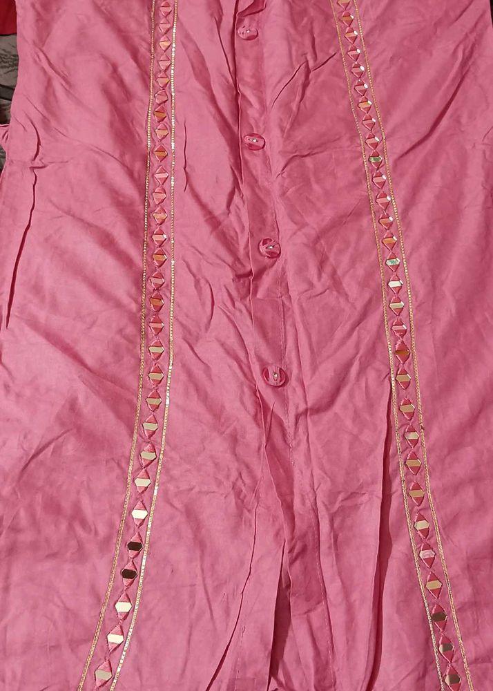 Pink Kurta with Mirror Work