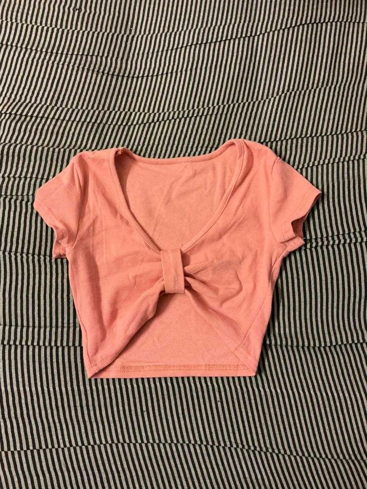 Cute Peach Crop Top with Bow