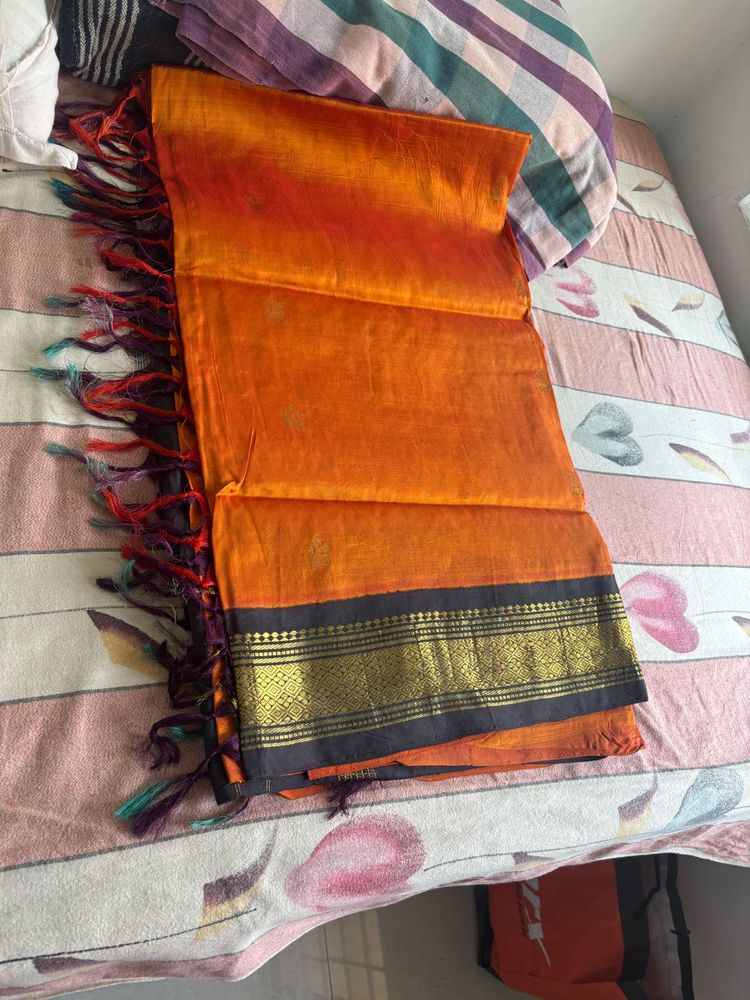 Orange-Blue Silk Saree