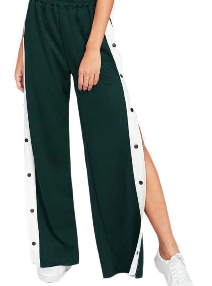 Side Button Wide Leg Pants