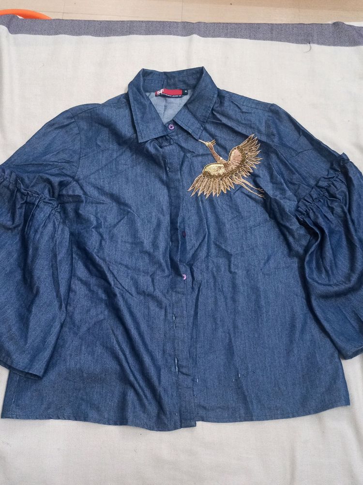 SF blue denim shirt with bell sleeves XL