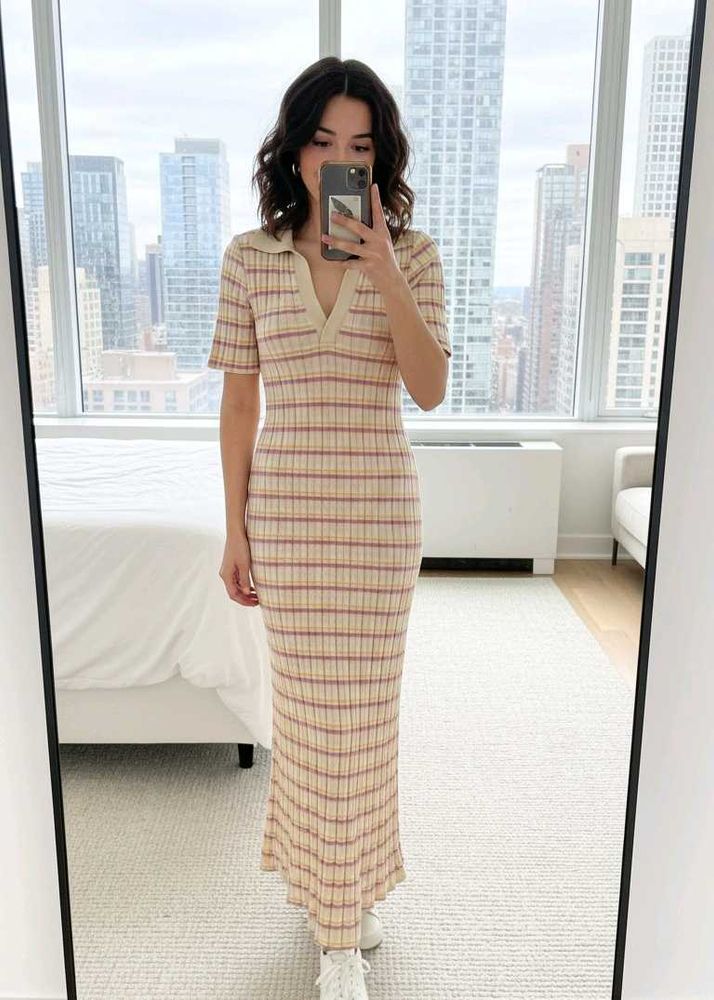 Striped Knit Midi Dress