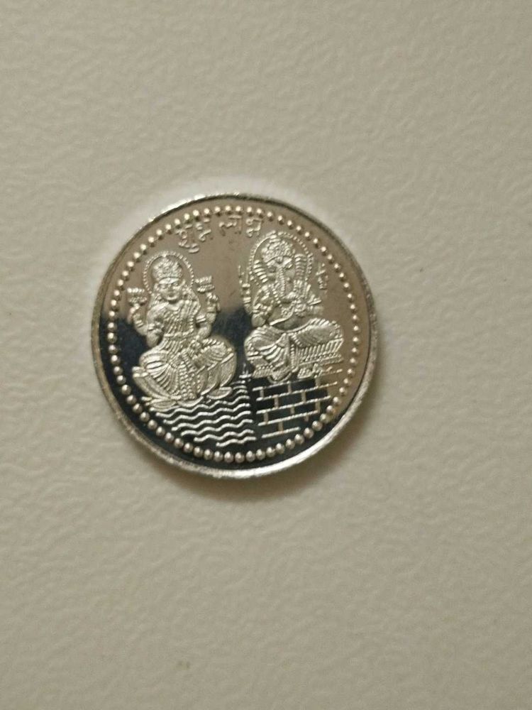 Silver lakshmi ganesh coin