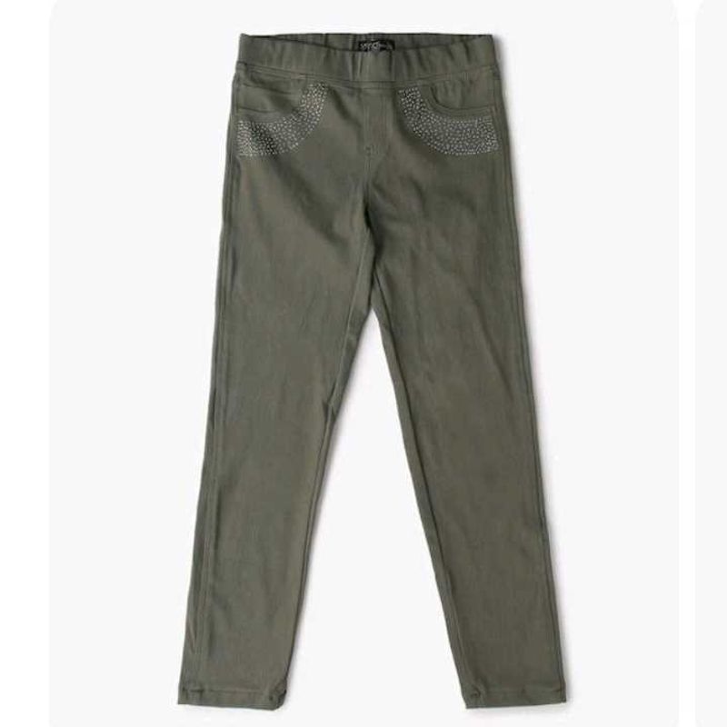 Olive Green Embellished Jeans
