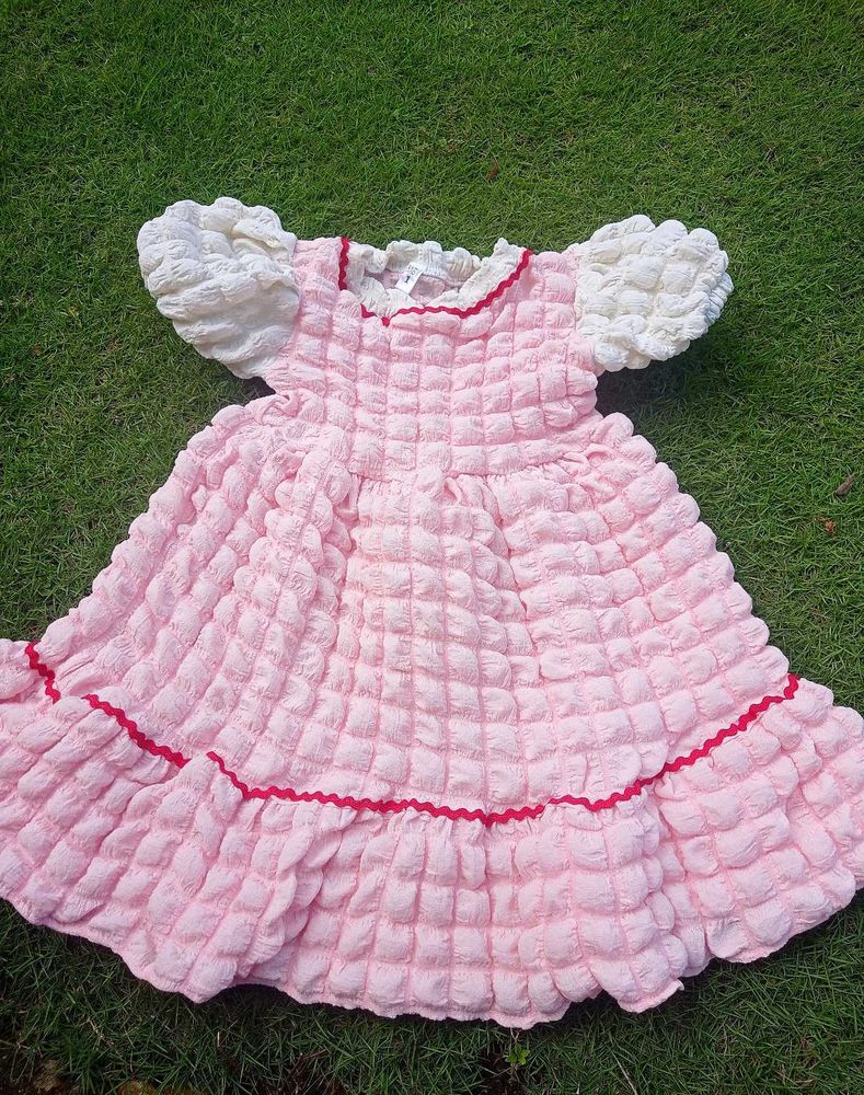 Pink Dress with Puff Sleeves