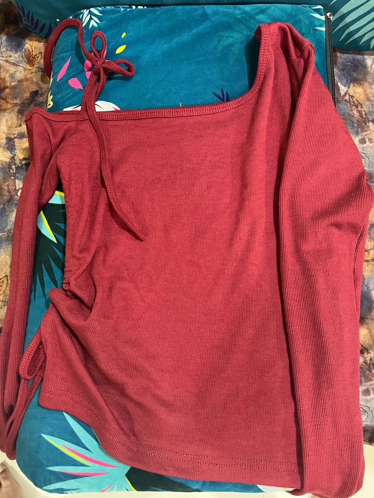 Burgundy Tie Shoulder Long Sleeve