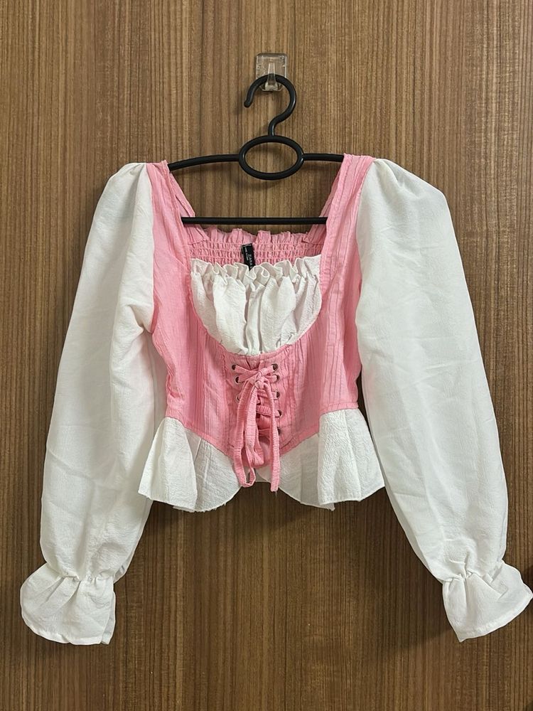 Pink &amp; White Corset Peplum Top