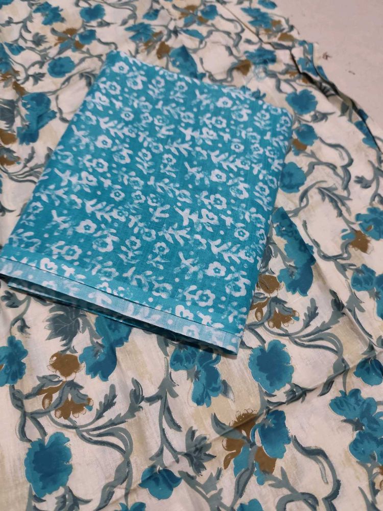 Floral Dress Material Sky Blue Soft Cotton