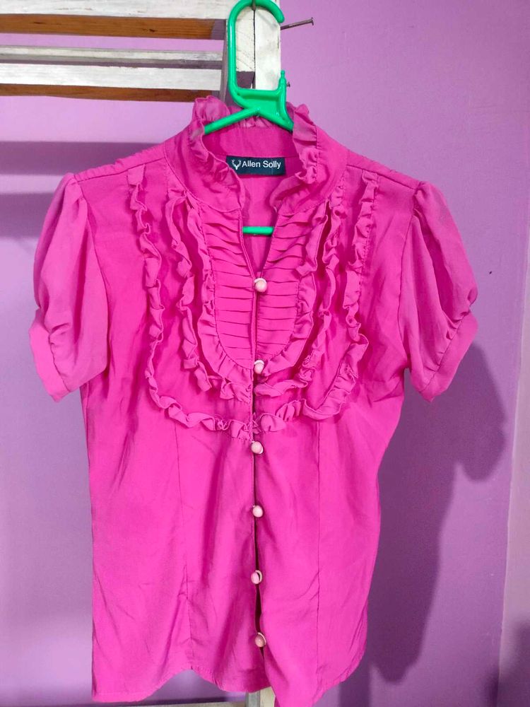 Trendy Woman Pink Ruffles Top