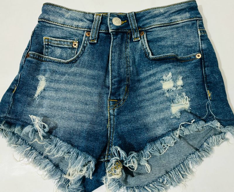 High-waist Ripped Denim Shorts