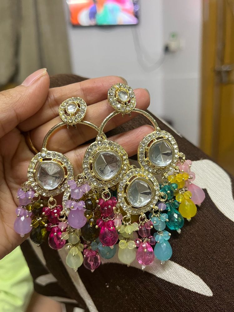 Colorful Kundan Dangle Earrings