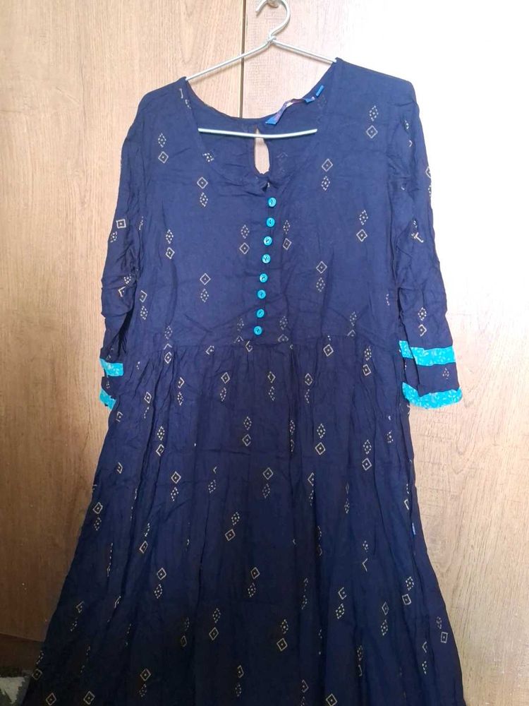 Navy Blue Printed Casual Dress
