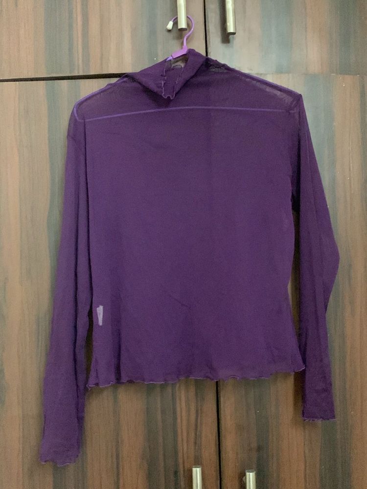 Purple Sheer Long Sleeve Top