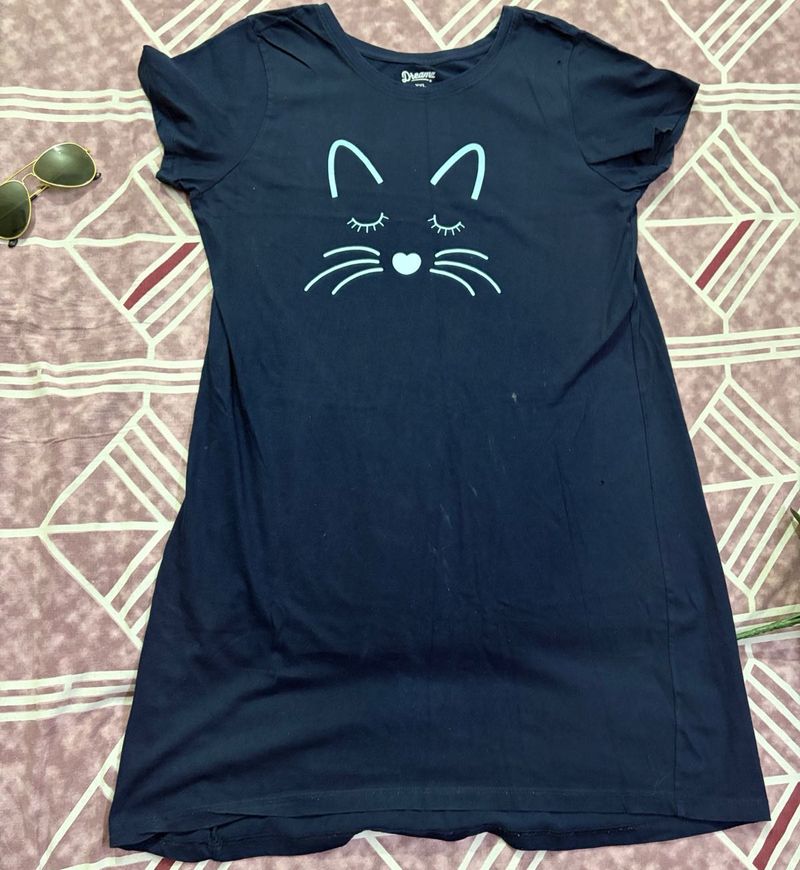 Cute Cat Face T-Shirt Dress