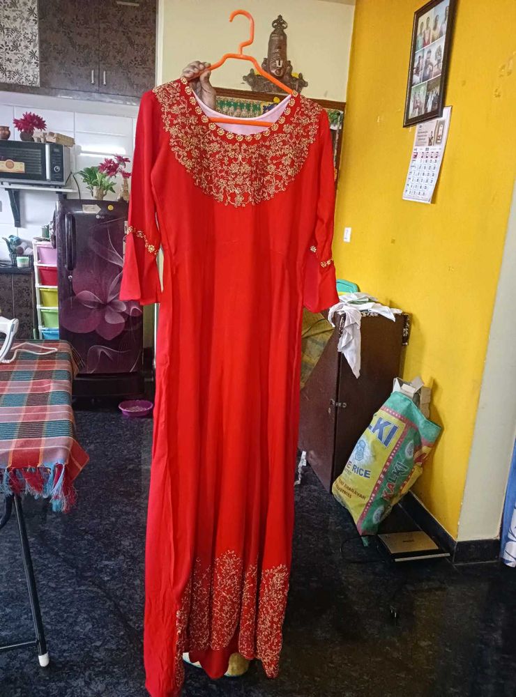 Red Embroidered Anarkali Gown