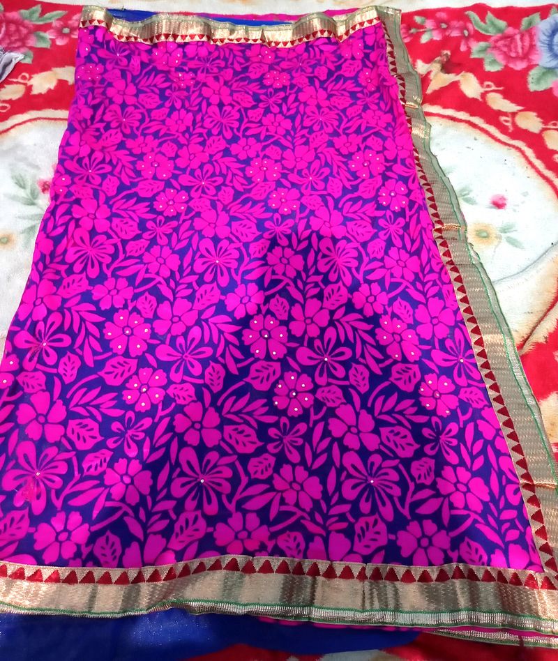 Rose With Blue Light Weight Fancy Saree