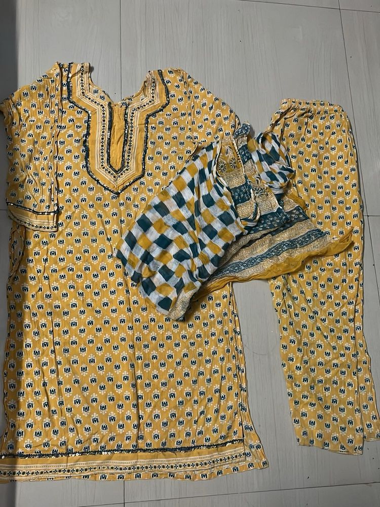 Yellow Printed Salwar Kameez Set