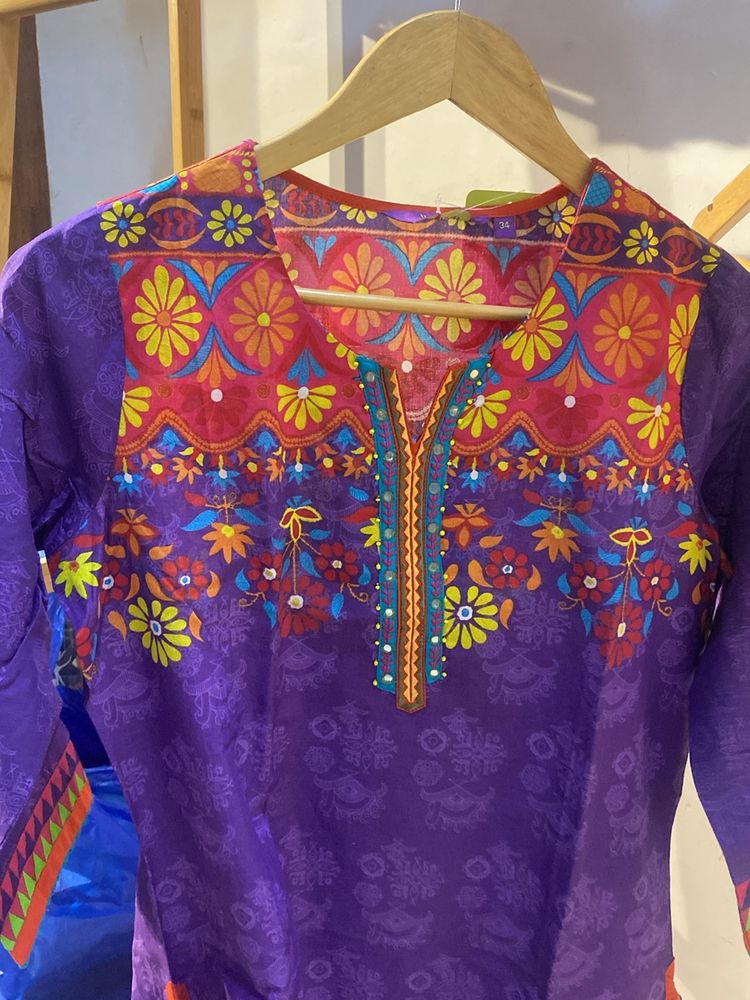 Beautiful Embroidered Cotton Kurti With Mirror