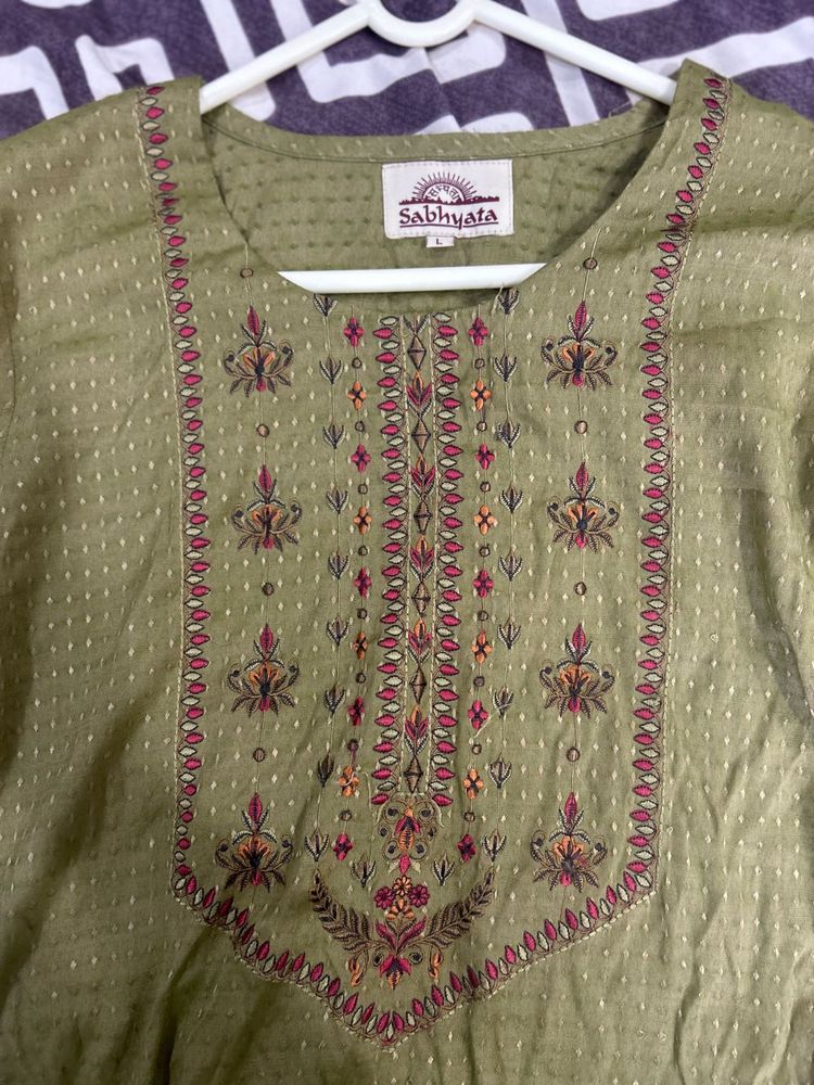 Sage Green Embroidered Kurti