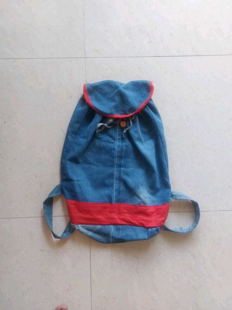 Denim Drawstring Backpack