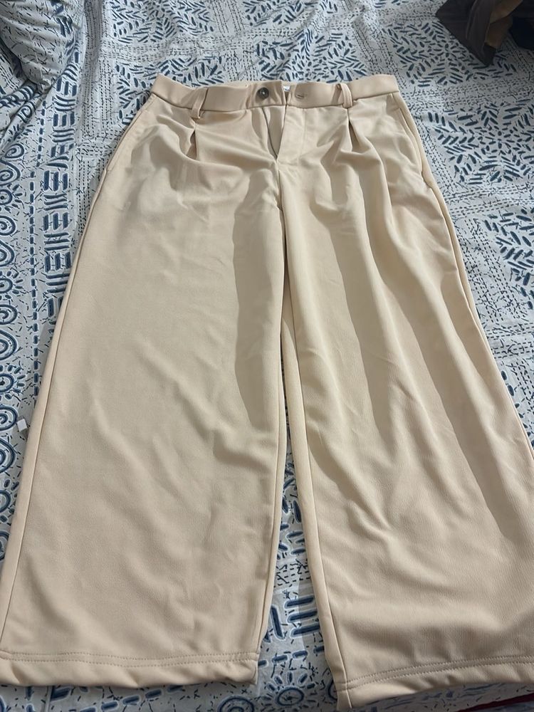 Beige Wide Leg Trousers