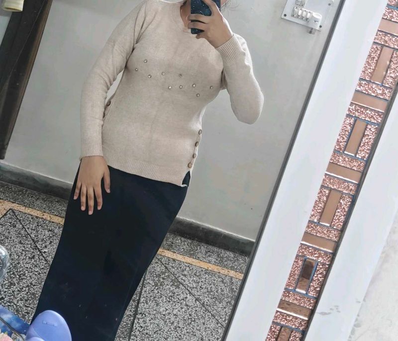 Nude Color Stone Work Woolen Top
