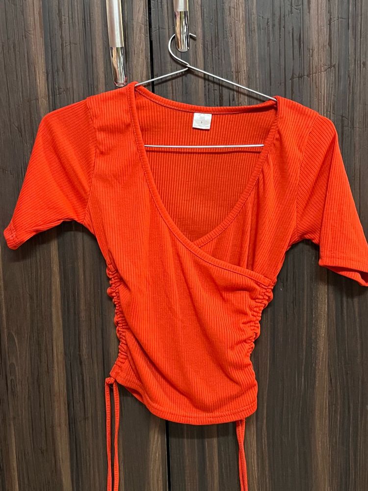 Cute Orange Wrap Top