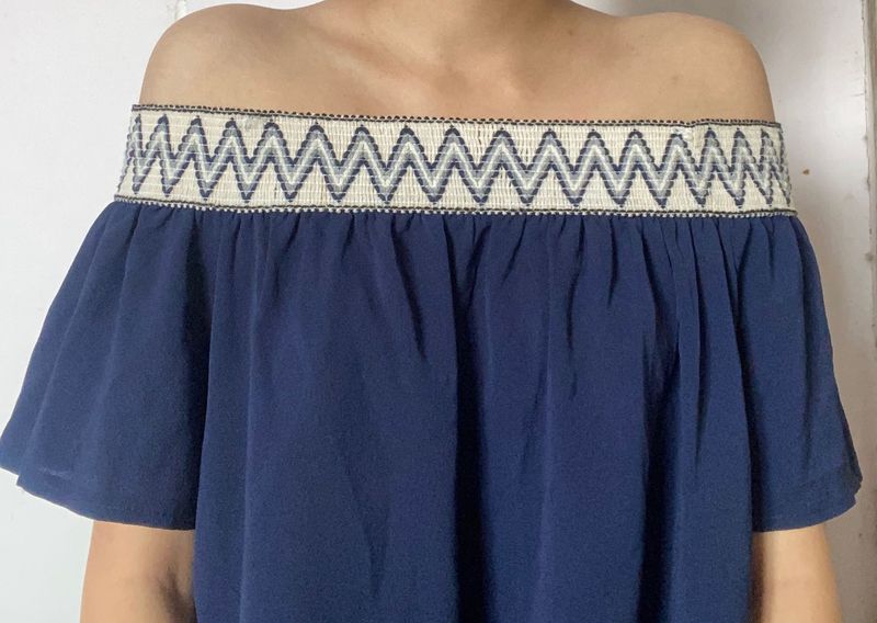 Navy Elegance Off-Shoulder Top