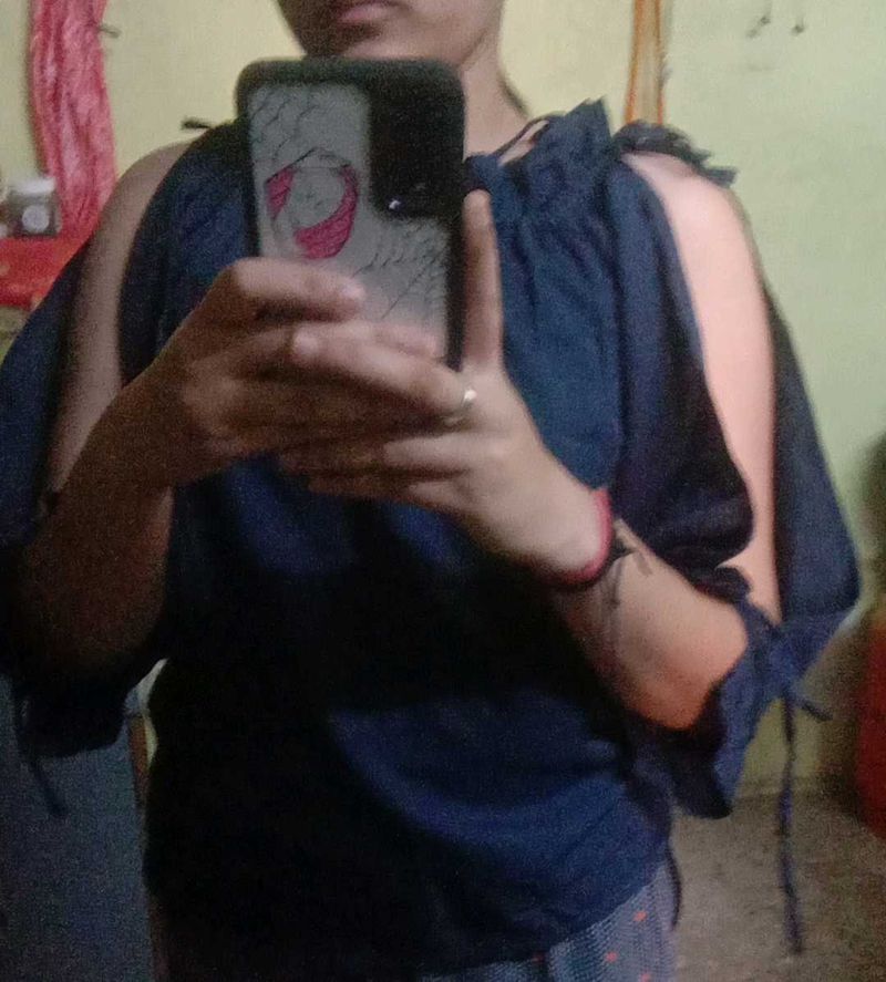 Stylish Blue Cold Shoulder Top