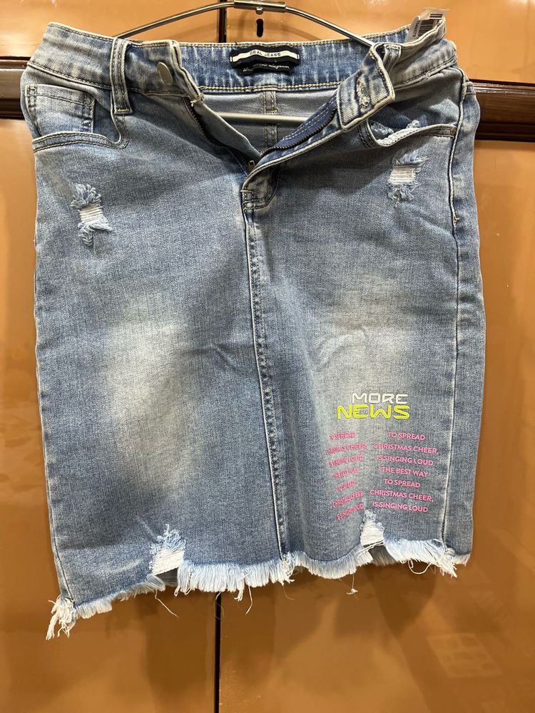 Distressed Denim Mini Skirt