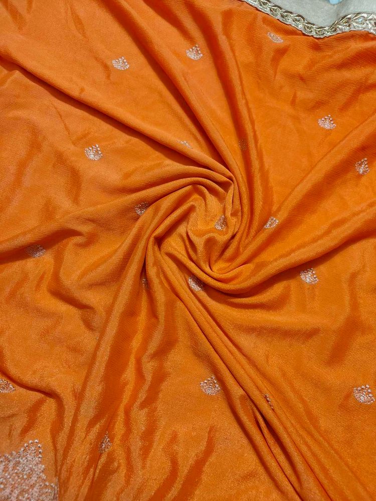 partywear soft orange saree