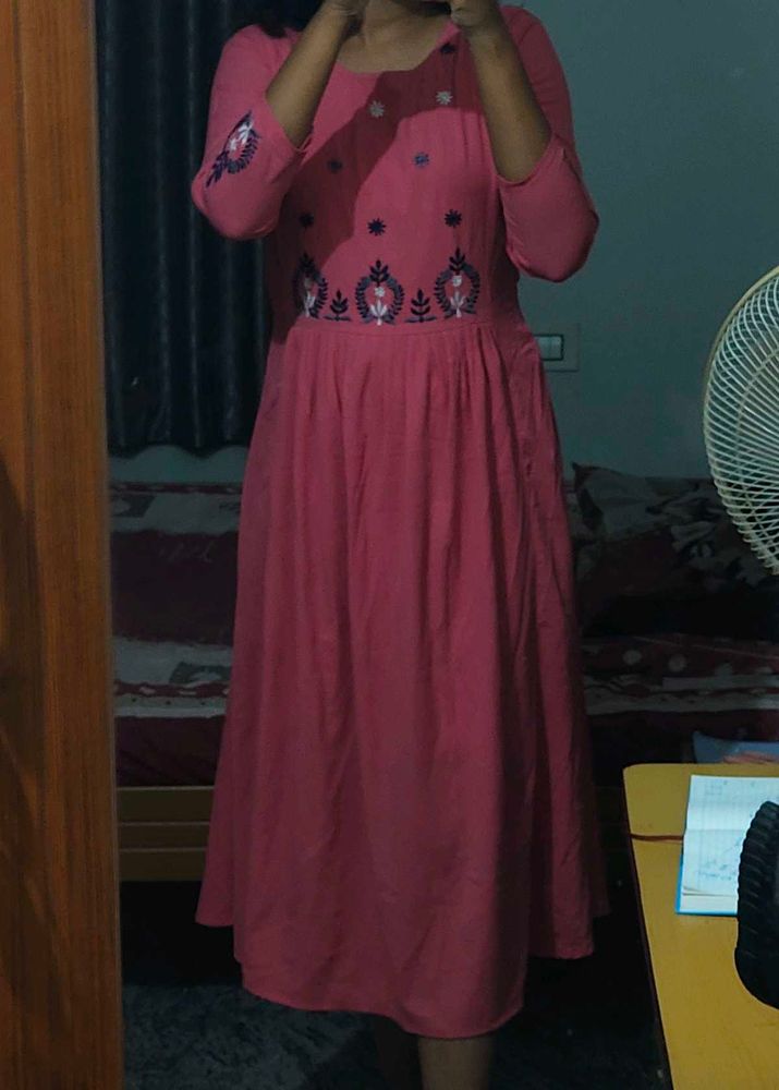 Pink Embroidered Kurta Dress