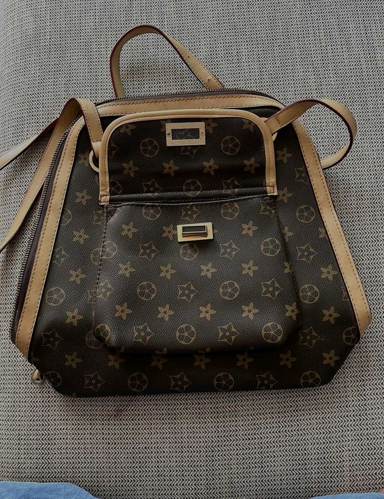 Brown Patterned Satchel Bag