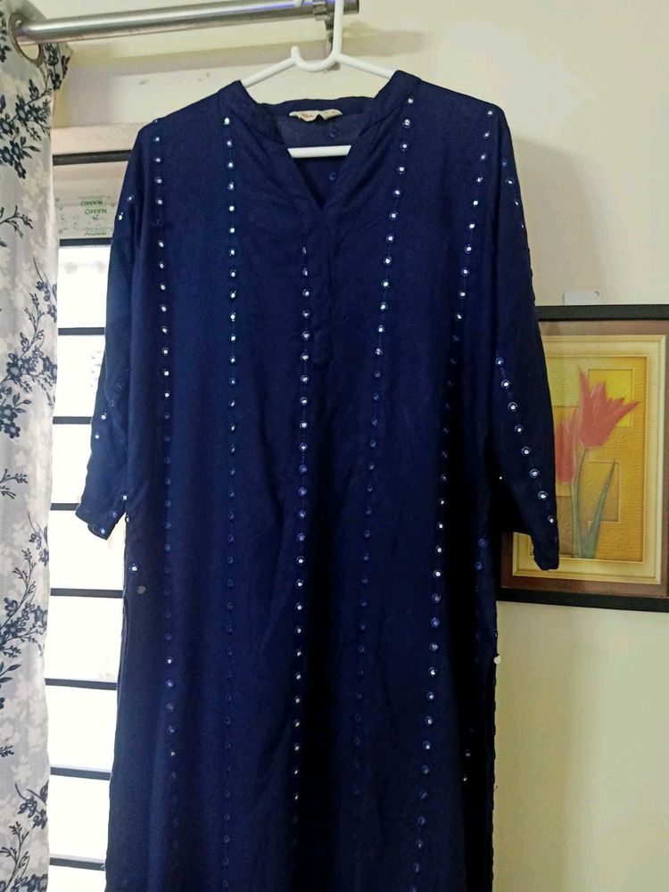 Women&#39;s Elegant mirror Navy Blue Kurta