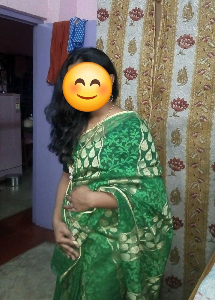 Elegant Green &amp; Gold Floral Saree