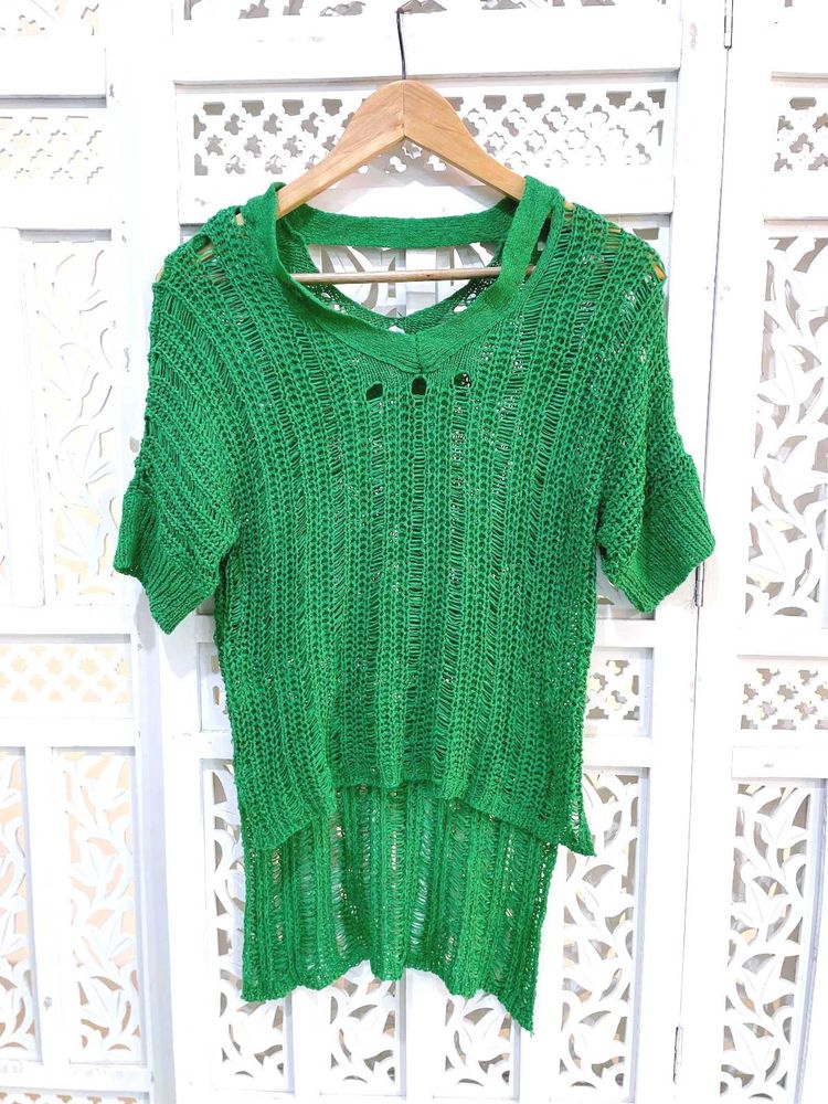 Green Distressed Knit Top(B)