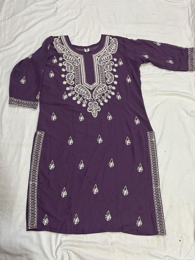 Purple Embroidered Kurti