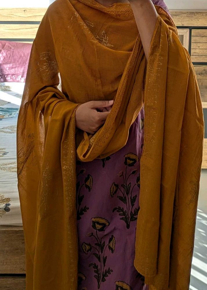 Purple &amp; Mustard Yellow Printed Kurta with Sharara