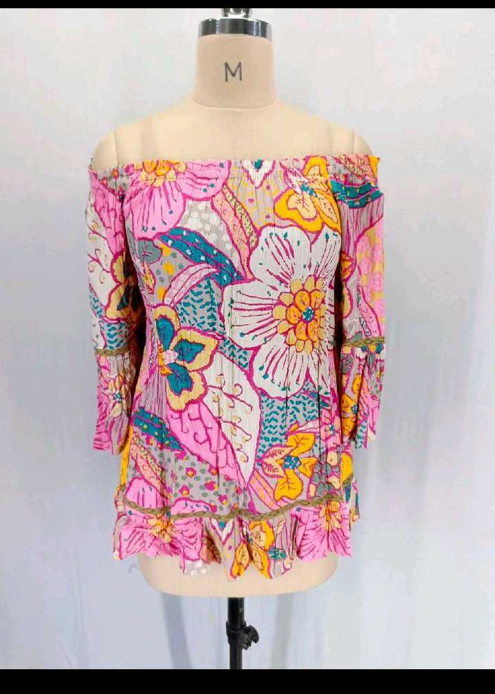 New Off Shoulder Floral Top With Trim