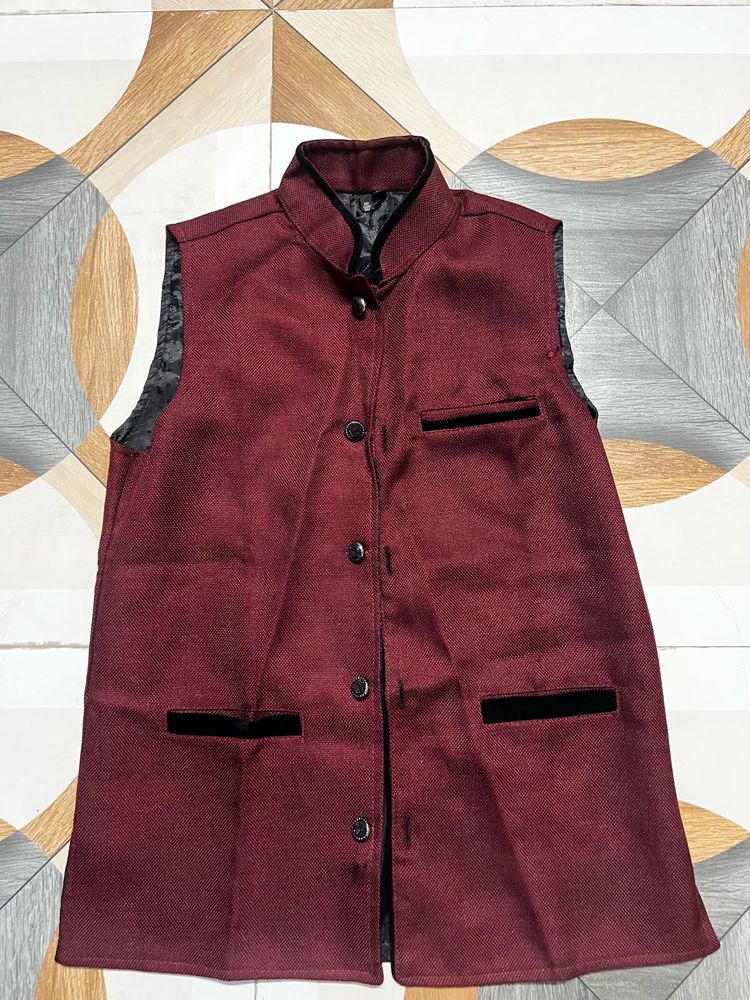 Maroon Ethnic Jacket , Size : M
