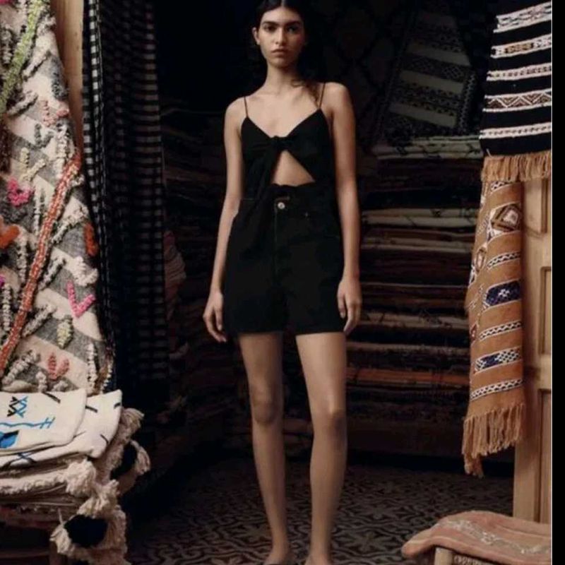 Zara Black Tie-Front Bodysuit