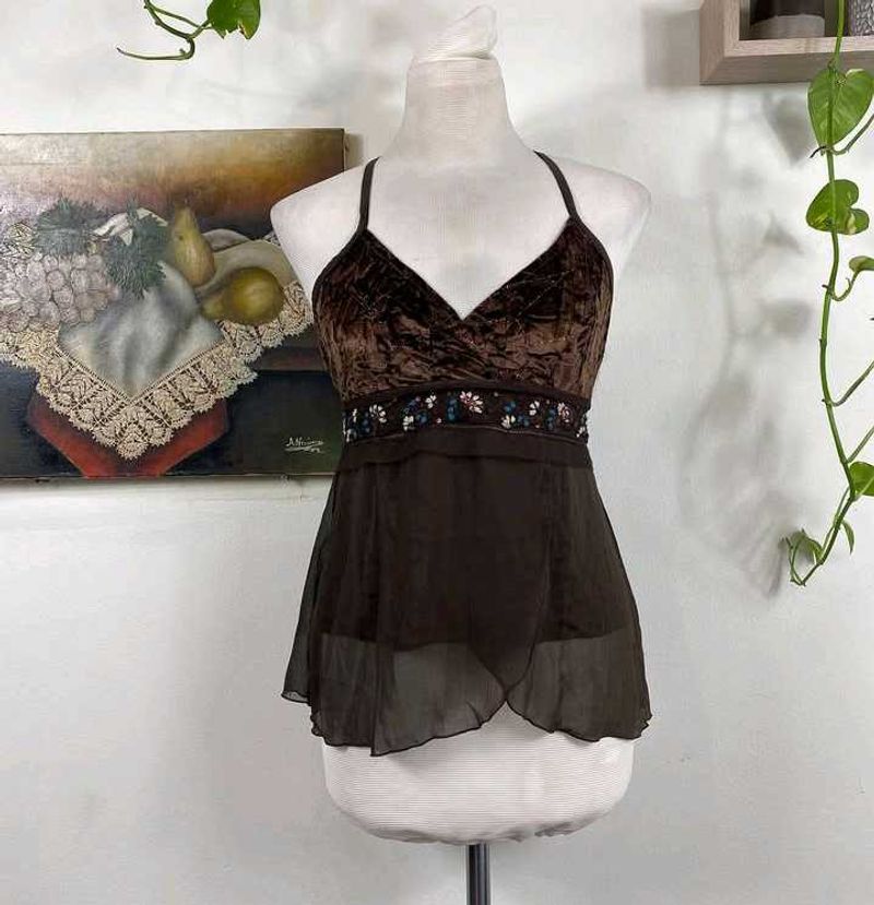 Brown Velvet Halter Top