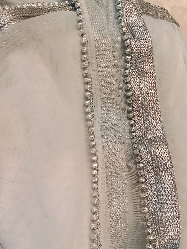 Beautiful White Net Duppatta With Heavy Silver Less