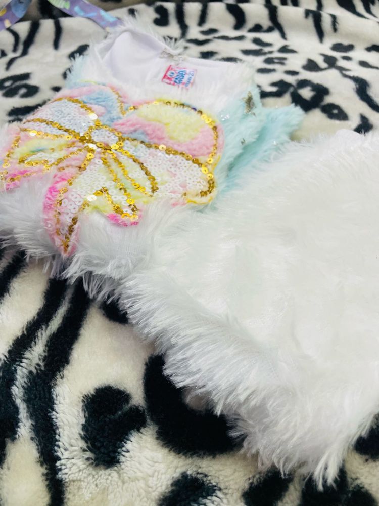 White Baby Girl Frock Set For Winter