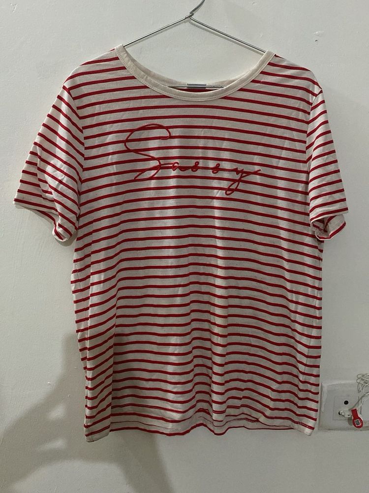 Only White &amp; Red Striped T-shirt