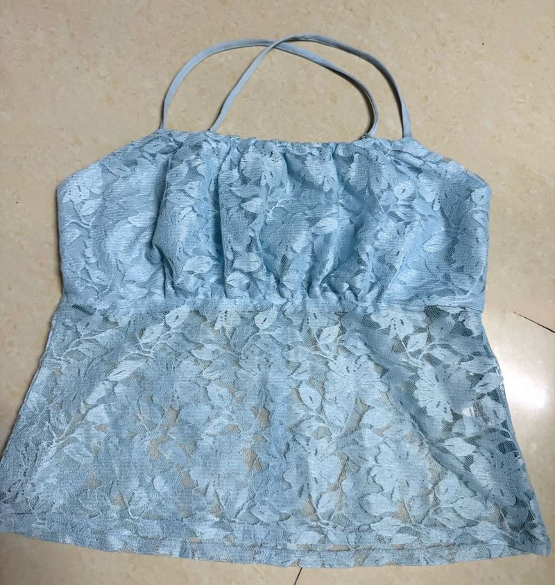 blue mesh korean top