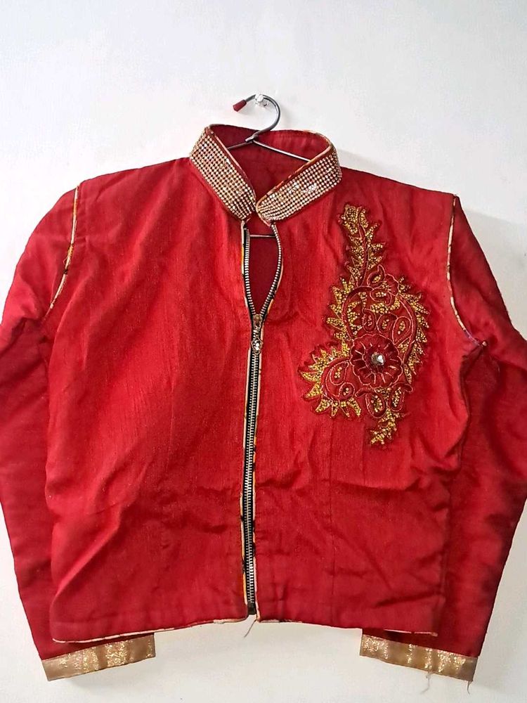 Red Embroidered Party Jacket