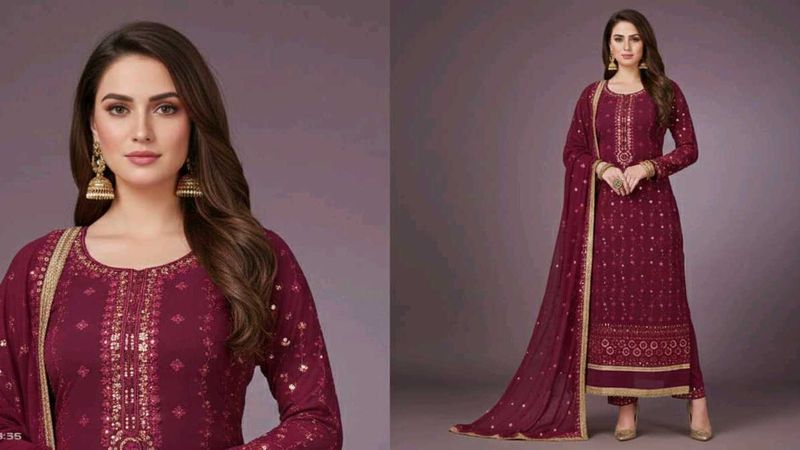 Elegant Maroon Embroidered Suit Set