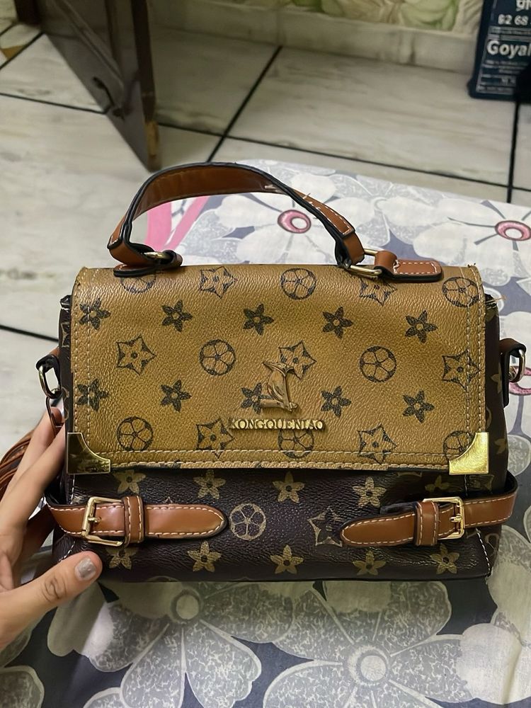 Brown &amp; Tan Patterned Satchel