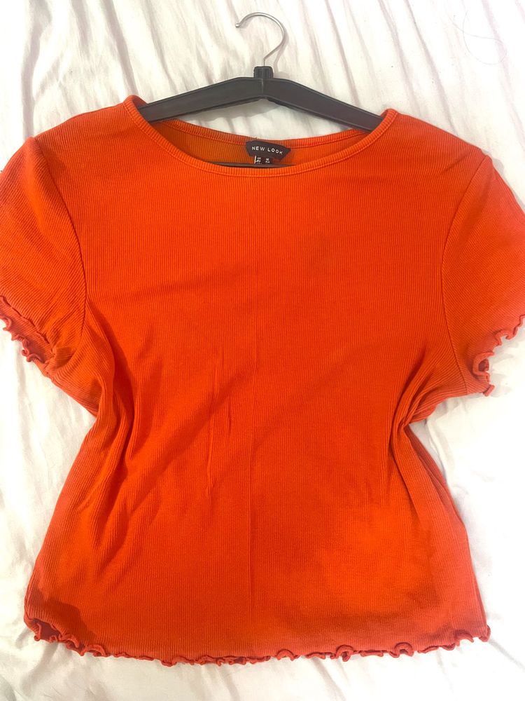 New Look Orange Ribbed Top